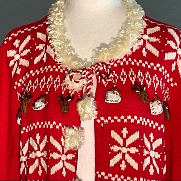 Just B Lg Cutest “Ugly Christmas Sweater”, Felt/Beaded Stuffed Reindeer, Santas - Picture 4 of 16